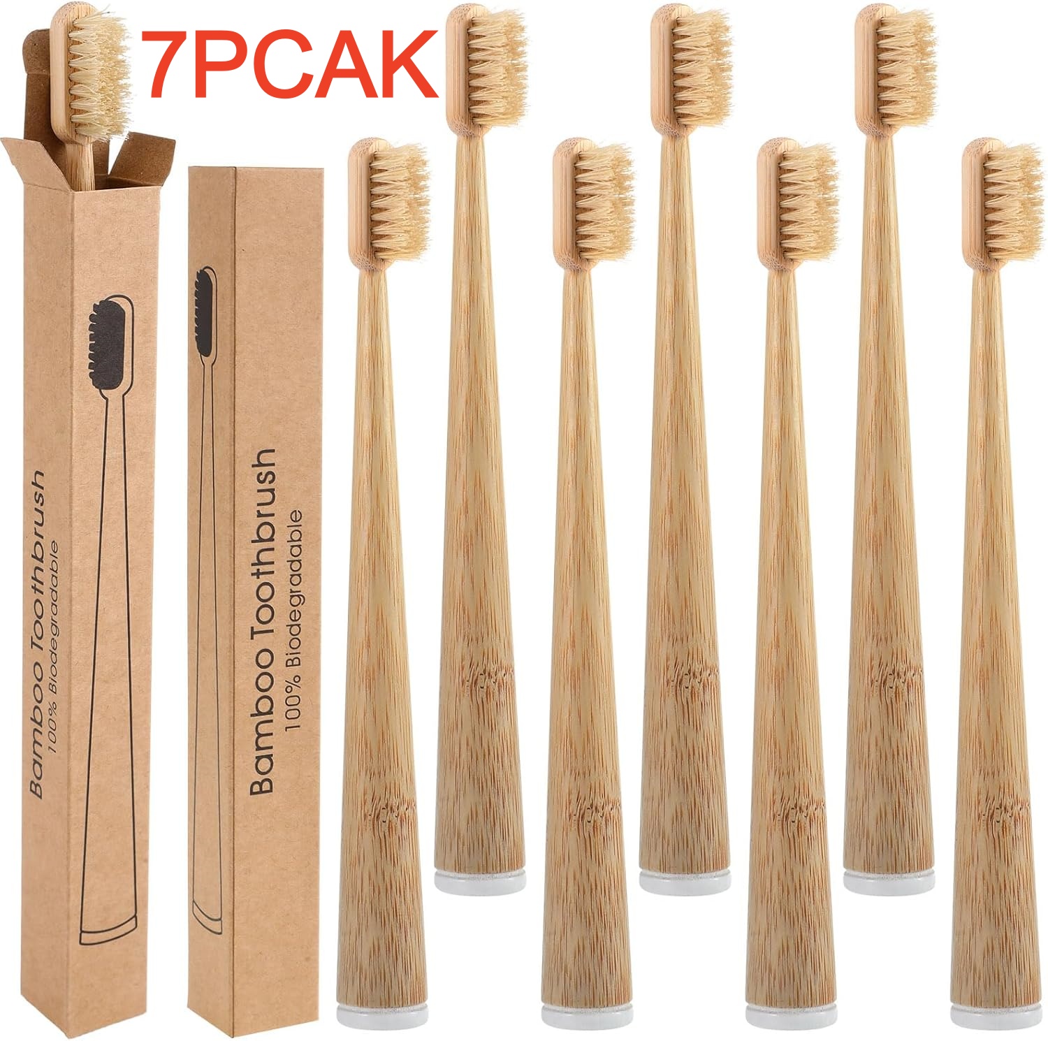 Bamboo Toothbrush Set - 7 فرش أسنان قابلة للتحلل الحيوي
