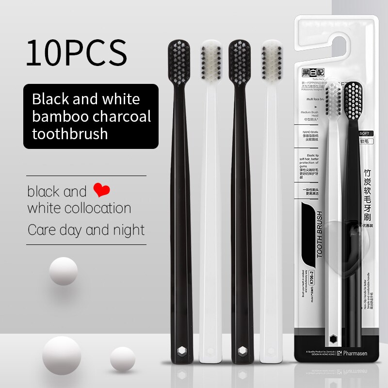 Bamboo Toothbrush Set - 10-فرشاة فحم الخيزران فرشاة أسنان حرير