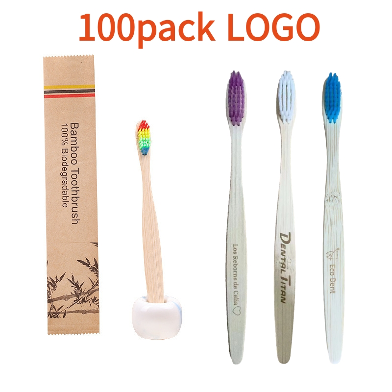 Bamboo Toothbrush Set - 100 قطعة شعار مخصص للأطفال فرشاة
