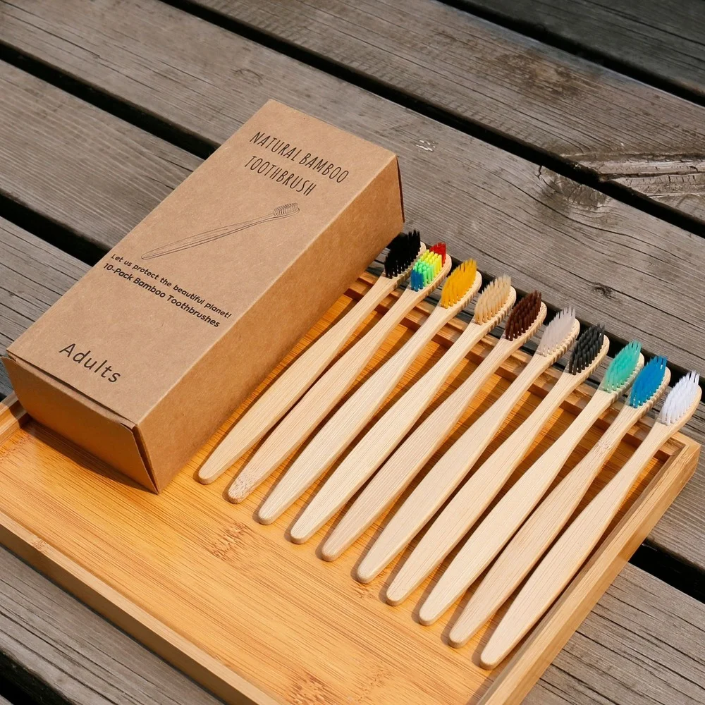 Bamboo Toothbrush Set - مجموعة من 10 فرش أسنان طبيعية