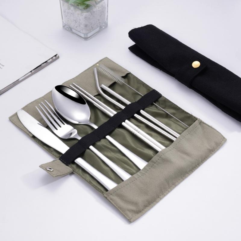 Stainless Steel Straw - طقم أدوات مائدة للسفر مكون من