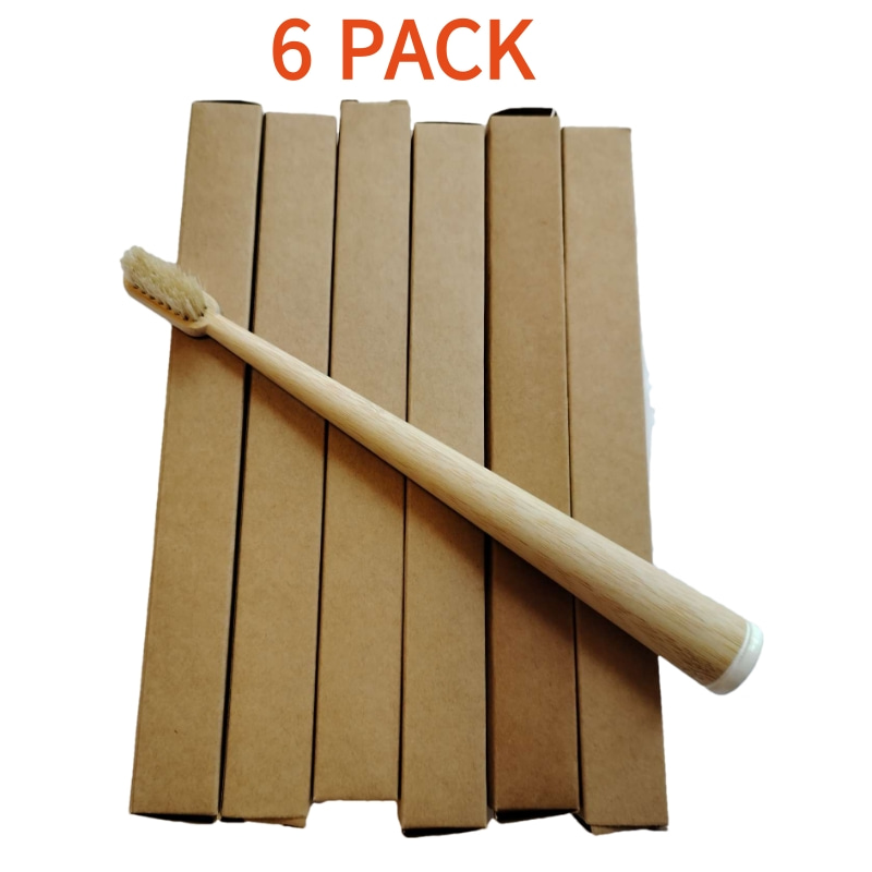 Bamboo Toothbrush Set - 6 فرش أسنان من شعر الخنزير