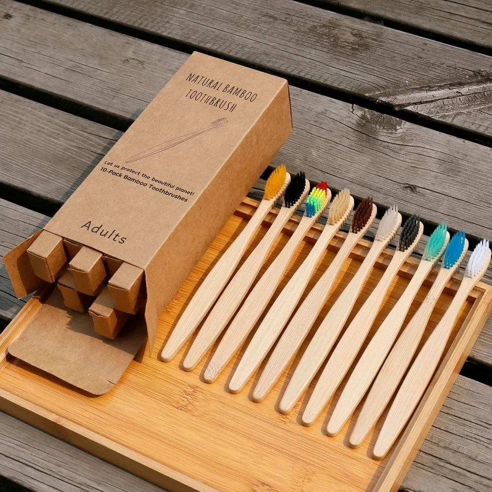 10 قطعة فرشاة الأسنان الملونة  - مراجعة Bamboo Toothbrush Set وسعره