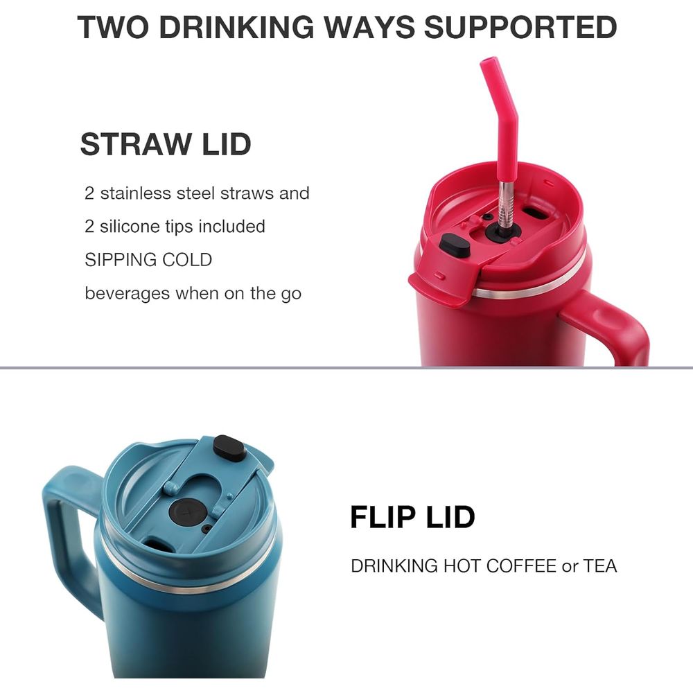 كوب سفر معزول سعة 40 أونصة مع  - مراجعة Stainless Steel Straw وسعره